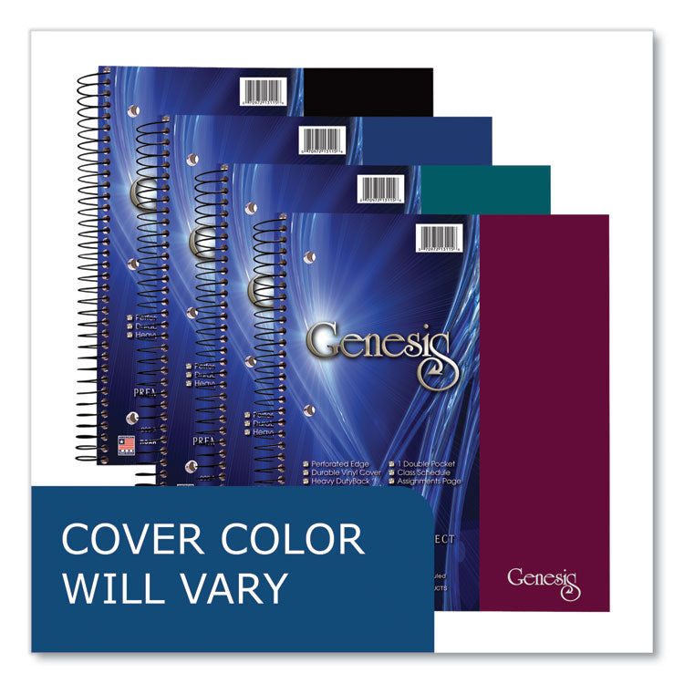 Genesis Notebook, 5-Subject, Medium/College Rule, Randomly Assorted Cover Colors, (200) 11 x 9 Sheets, 12/Carton