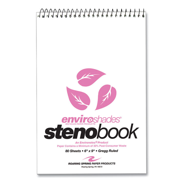 EnviroShades Steno Pad, White Cover, Gregg Rule, (80) Pink 6 x 9 Sheets, 24/Carton