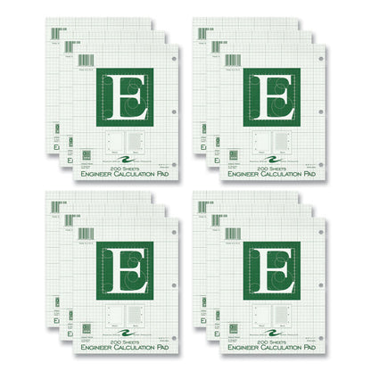 Engineer Pad, Data Format (0.5" Margin) and Quadrille Rule (5 sq/in, 1 sq/in), (200) Light Green 8.5 x 11 Sheets, 12/Carton