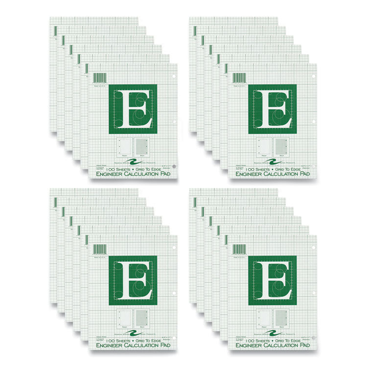 Engineer Pad, Data Format (1.25" Margin) and Quadrille Rule (5 sq/in, 1 sq/in), (100) Light Green 8.5 x 11 Sheets, 24/Carton
