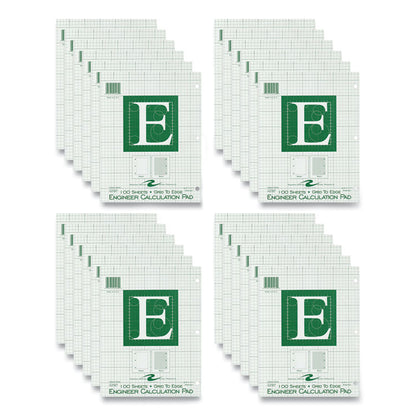 Engineer Pad, Data Format (1.25" Margin) and Quadrille Rule (5 sq/in, 1 sq/in), (100) Light Green 8.5 x 11 Sheets, 24/Carton