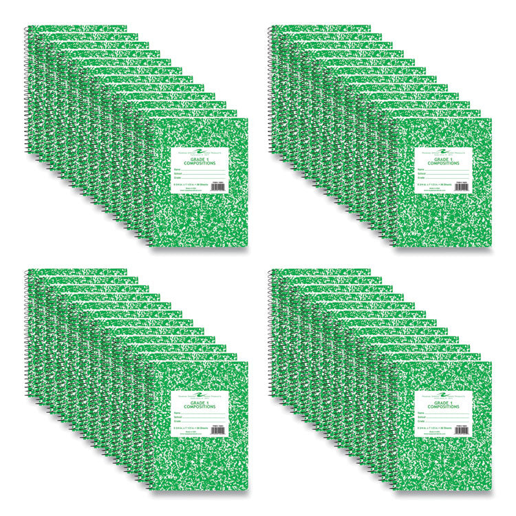 Grade School Wirebound Composition Book, Grade 1 Manuscript Format, Green Marble Cover, (36) 9.75 x 7.5 Sheets, 48/Carton