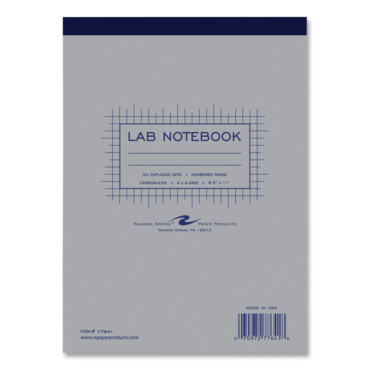 Lab and Science Two-Part Carbonless Notepad, Quadrille Rule (4 sq/in), Gray Cover, (50) White/Blue 8.5 x 11 Sets, 24/Carton