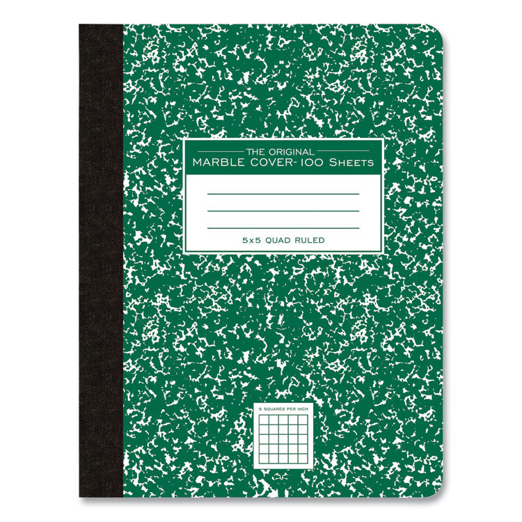 Hardcover Marble Composition Book, Quadrille Rule (5 sq/in), Green Marble Cover, (100) 9.75 x 7.5 Sheets, 24/Carton
