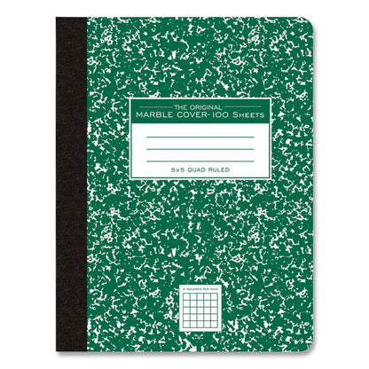 Hardcover Marble Composition Book, Quadrille Rule (5 sq/in), Green Marble Cover, (100) 9.75 x 7.5 Sheets, 24/Carton