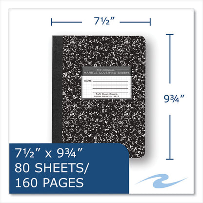 Hardcover Marble Composition Book, Quadrille Rule (5 sq/in), Black Marble Cover, (80) 9.75 x 7.5 Sheets, 48/Carton