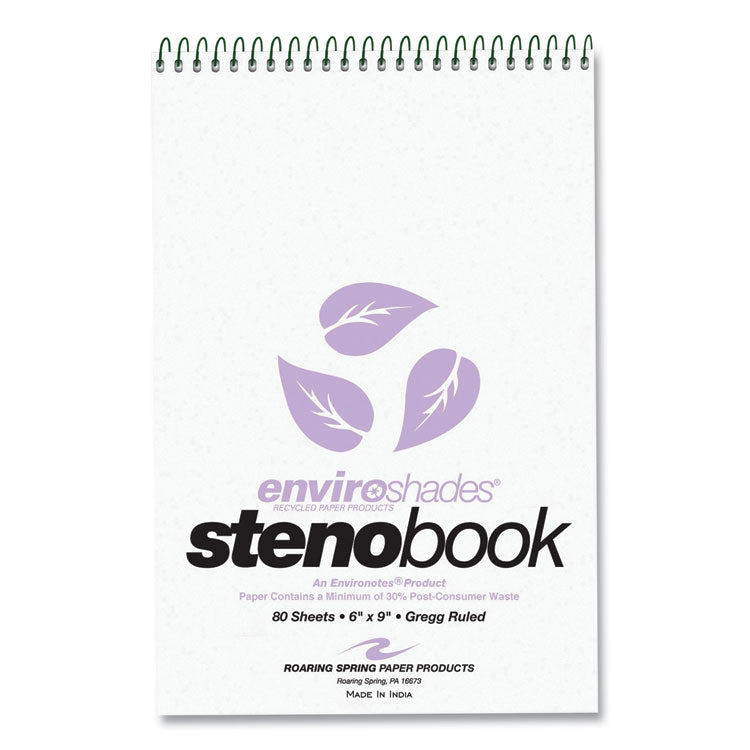 EnviroShades Steno Pad, White Cover, Gregg Rule, (80) Orchid 6 x 9 Sheets, 24/Carton