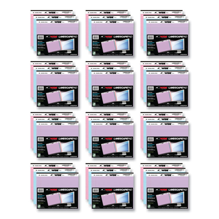 WIDE Landscape Format Writing Pad, Medium/College Rule, (40) Assorted Color 11 x 8.5 Sheets, 12/Carton