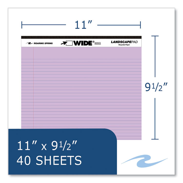 WIDE Landscape Format Writing Pad, Medium/College Rule, (40) Assorted Color 11 x 8.5 Sheets, 12/Carton