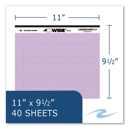 WIDE Landscape Format Writing Pad, Medium/College Rule, (40) Assorted Color 11 x 8.5 Sheets, 12/Carton