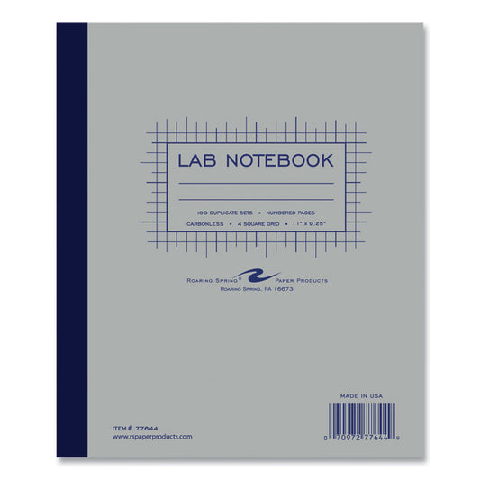 Lab and Science Two-Part Carbonless Notebook, Quadrille Rule (4 sq/in), Gray Cover, (100) 11 x 9.25 Sheets, 5/Carton