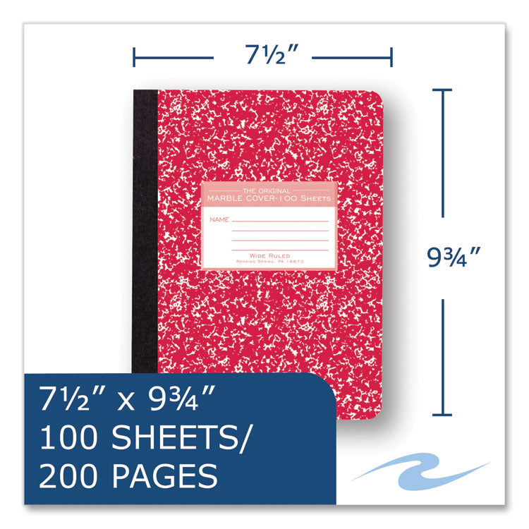 Hardcover Marble Composition Book, Wide/Legal Rule, Randomly Assorted Cover Colors, (100) 9.75 x 7.5 Sheets, 24/Carton