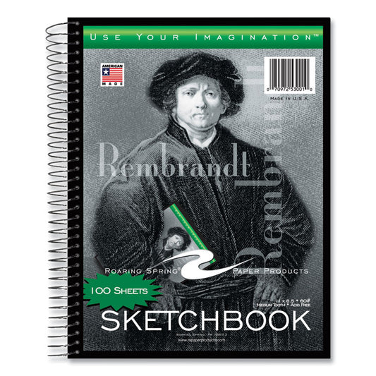 Sketch Book, 60 lb Drawing Paper Stock, Black/Green/White Cover, (100) 11 x 8.5 Sheets, 12/Carton