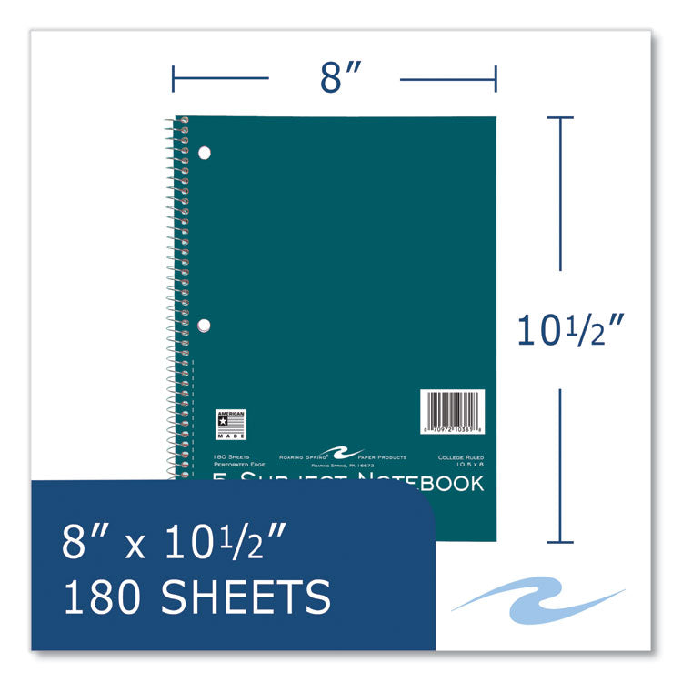 Subject Wirebound Notebook, 5-Subject, Medium/College Rule, Assorted Cover Colors, (180) 10.5 x 8 Sheets, 12/Carton