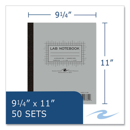 Lab and Science Two-Part Carbonless Notebook, Quadrille Rule (4 sq/in), Gray Cover, (50) 11 x 9.25 Sheets, 12/Carton