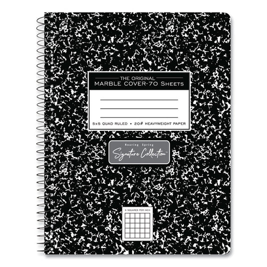 Spring Signature Composition Notebook, Quadrille Rule (5 sq/in), Black Marble Cover, (70) 9.75 x 7.5 Sheets, 24/Carton