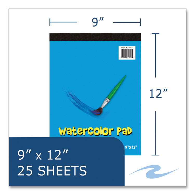 Kids Art Watercolor Notepad, Unruled, (25) White 9 x 12 Sheets, 24/Carton