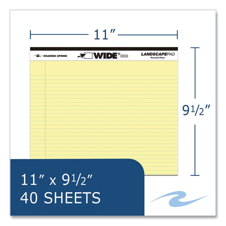 WIDE Landscape Format Writing Pad, Medium/College Rule, (40) Canary Yellow 11 x 8.5 Sheets, 18/Carton