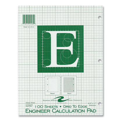 Engineer Pad, Data Format (1.25" Margin) and Quadrille Rule (5 sq/in, 1 sq/in), (100) Light Green 8.5 x 11 Sheets, 24/Carton