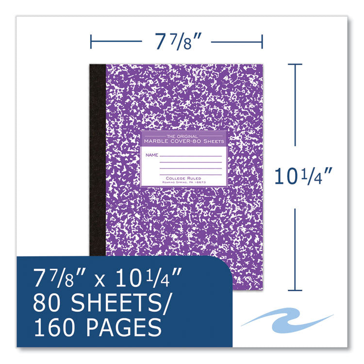 Flexible Cover Marble Composition Book, Medium/College Rule, Randomly Assorted Cover Colors, (80) 10.25 x 7.88 Sheets, 48/CT