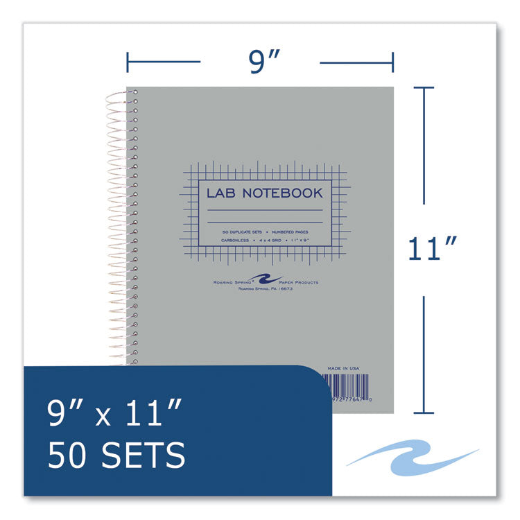 Lab and Science Two-Part Carbonless Notebook, Quadrille Rule (4 sq/in), Gray Cover, (50) 11 x 9 Sheets, 12/Carton
