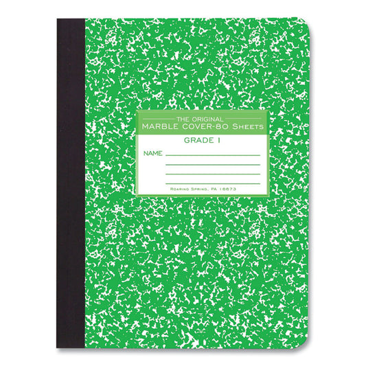 Grade School Ruled Composition Book, Grade 1 Manuscript Format, Green Marble Cover, (80) 9.75 x 7.5 Sheets, 48/Carton