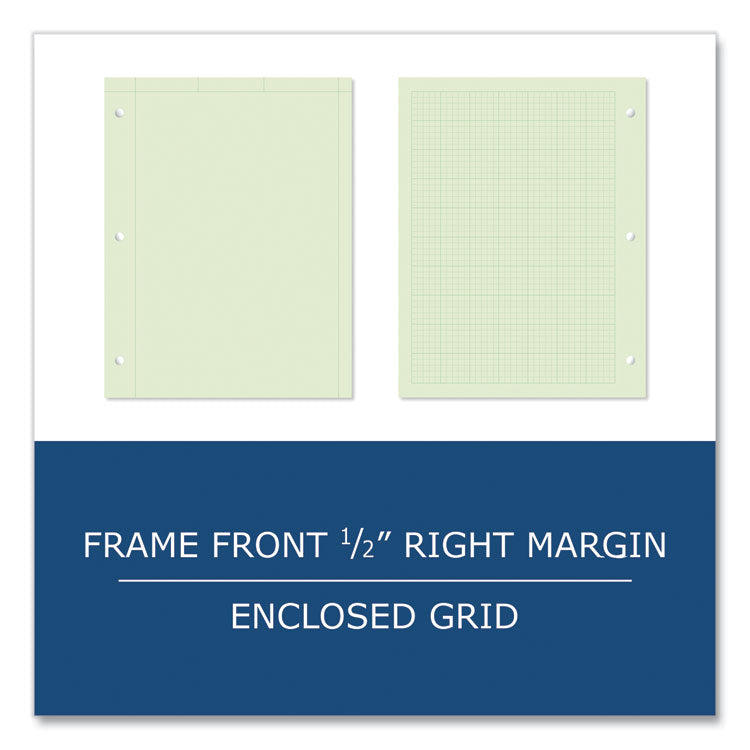 Engineer Pad, Data Format (0.5" Margin) and Quadrille Rule (5 sq/in, 1 sq/in), (100) Light Green 8.5 x 11 Sheets, 24/Carton