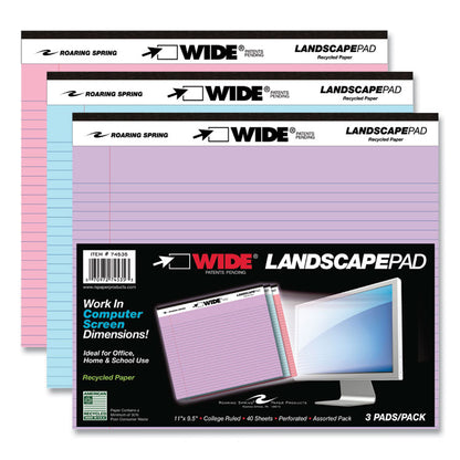 WIDE Landscape Format Writing Pad, Medium/College Rule, (40) Assorted Color 11 x 8.5 Sheets, 12/Carton