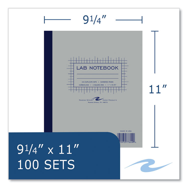 Lab and Science Two-Part Carbonless Notebook, Quadrille Rule (4 sq/in), Gray Cover, (100) 11 x 9.25 Sheets, 5/Carton