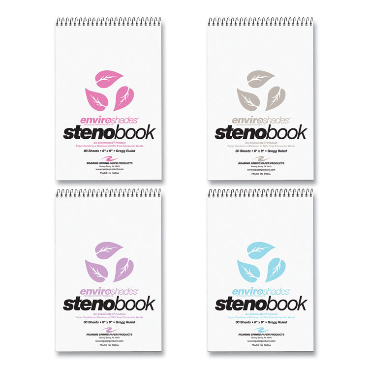 EnviroShades Steno Pad, White Cover, Gregg Rule, (80) Assorted Color 6 x 9 Sheets, 24/Carton