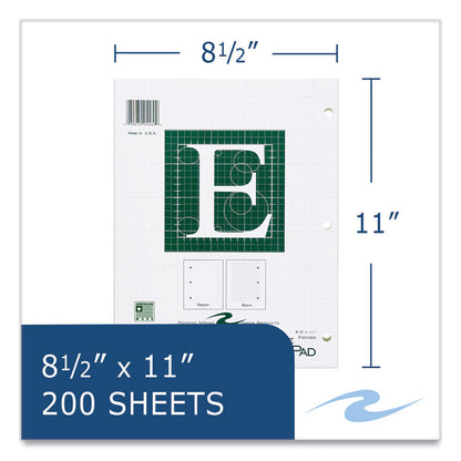 Engineer Pad, Data Format (1.25" Margin) and Quadrille Rule (5 sq/in, 1 sq/in), (200) Light Green 8.5 x 11 Sheets, 12/Carton