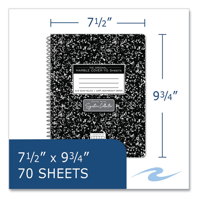Spring Signature Composition Notebook, Quadrille Rule (5 sq/in), Black Marble Cover, (70) 9.75 x 7.5 Sheets, 24/Carton
