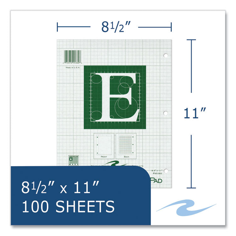 Engineer Pad, Data Format (0.5" Margin) and Quadrille Rule (5 sq/in, 1 sq/in), (100) Light Green 8.5 x 11 Sheets, 24/Carton