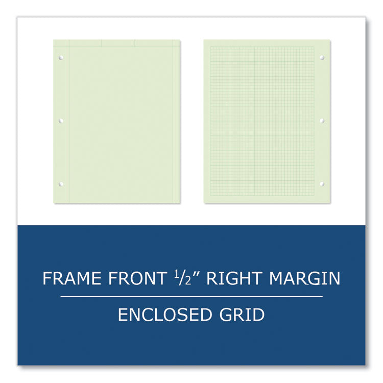 Engineer Pad, Data Format (0.5" Margin) and Quadrille Rule (5 sq/in, 1 sq/in), (200) Light Green 8.5 x 11 Sheets, 12/Carton