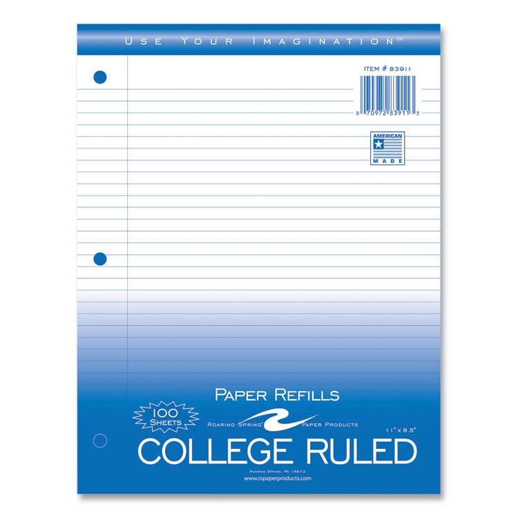 Loose Leaf Paper, 8.5 x 11, 3-Hole Punched, College Rule, White, 100 Sheets/Pack, 48 Packs/Carton