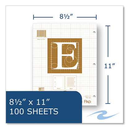 Engineer Pad, Quadrille Rule (5 sq/in), (100) Buff 8.5 x 11 Sheets, 24/Carton