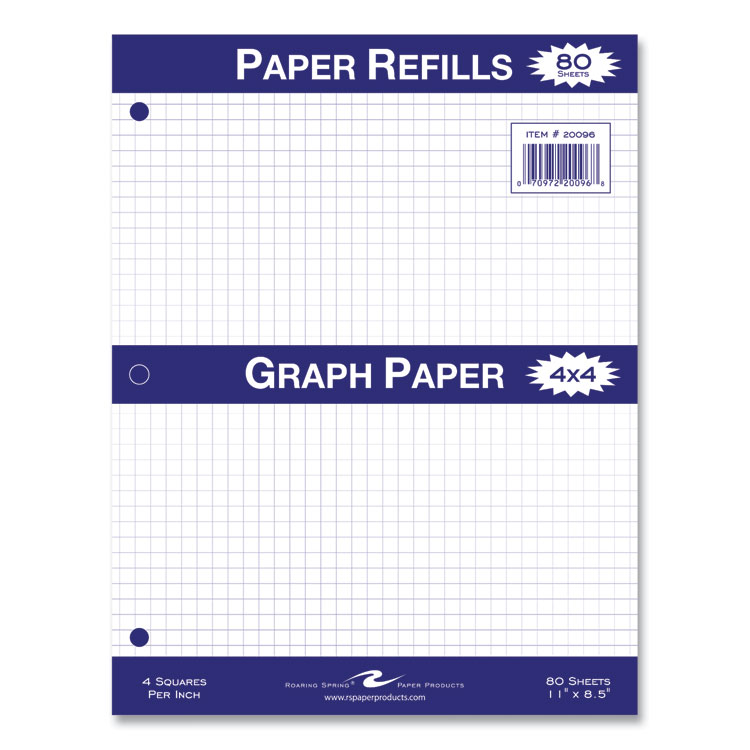 Graph Filler Paper, 3-Hole, 8.5 x 11, Quadrille: 4 sq/in, 80 Sheets/Pack, 24 Packs/Carton