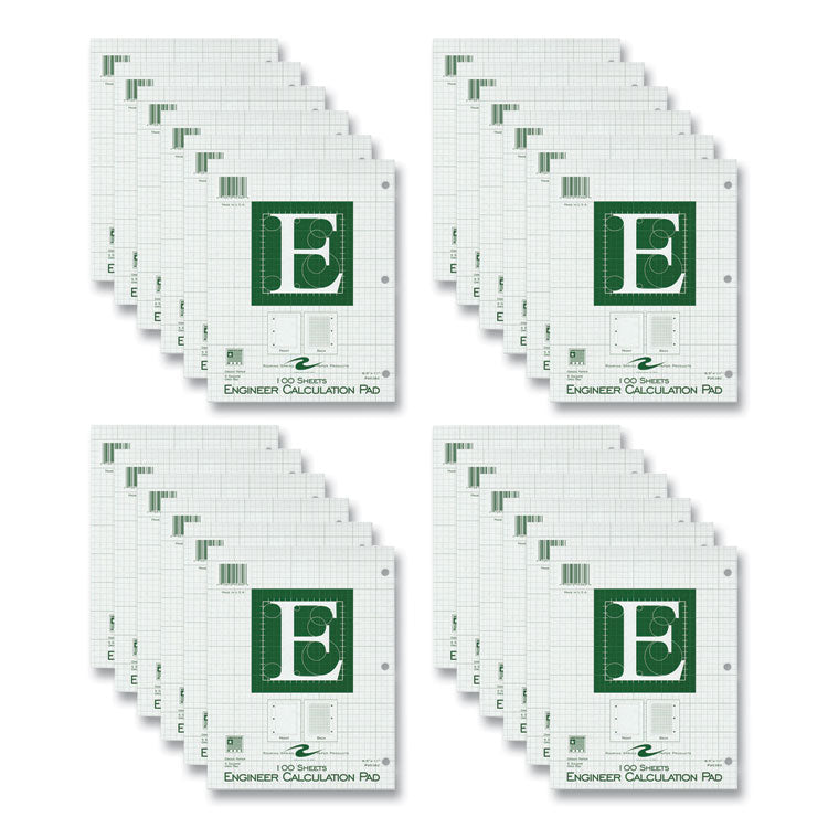 Engineer Pad, Data Format (0.5" Margin) and Quadrille Rule (5 sq/in, 1 sq/in), (100) Light Green 8.5 x 11 Sheets, 24/Carton