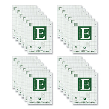 Engineer Pad, Data Format (0.5" Margin) and Quadrille Rule (5 sq/in, 1 sq/in), (100) Light Green 8.5 x 11 Sheets, 24/Carton