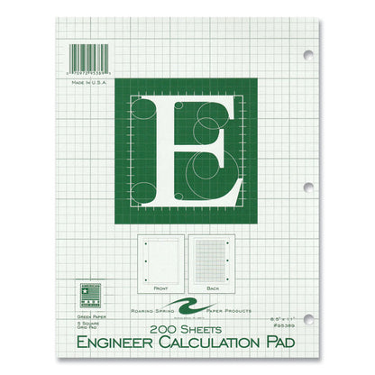Engineer Pad, Data Format (0.5" Margin) and Quadrille Rule (5 sq/in, 1 sq/in), (200) Light Green 8.5 x 11 Sheets, 12/Carton