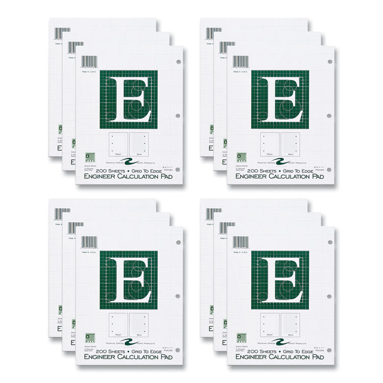 Engineer Pad, Data Format (1.25" Margin) and Quadrille Rule (5 sq/in, 1 sq/in), (200) Light Green 8.5 x 11 Sheets, 12/Carton
