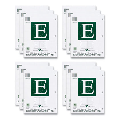 Engineer Pad, Data Format (1.25" Margin) and Quadrille Rule (5 sq/in, 1 sq/in), (200) Light Green 8.5 x 11 Sheets, 12/Carton
