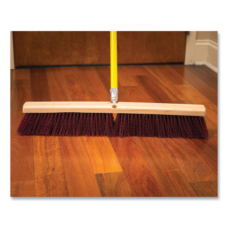 Poly Push Broom Kit, 24 x 60, Polypropylen Bristles, Metal Handle, Maroon/Yellow