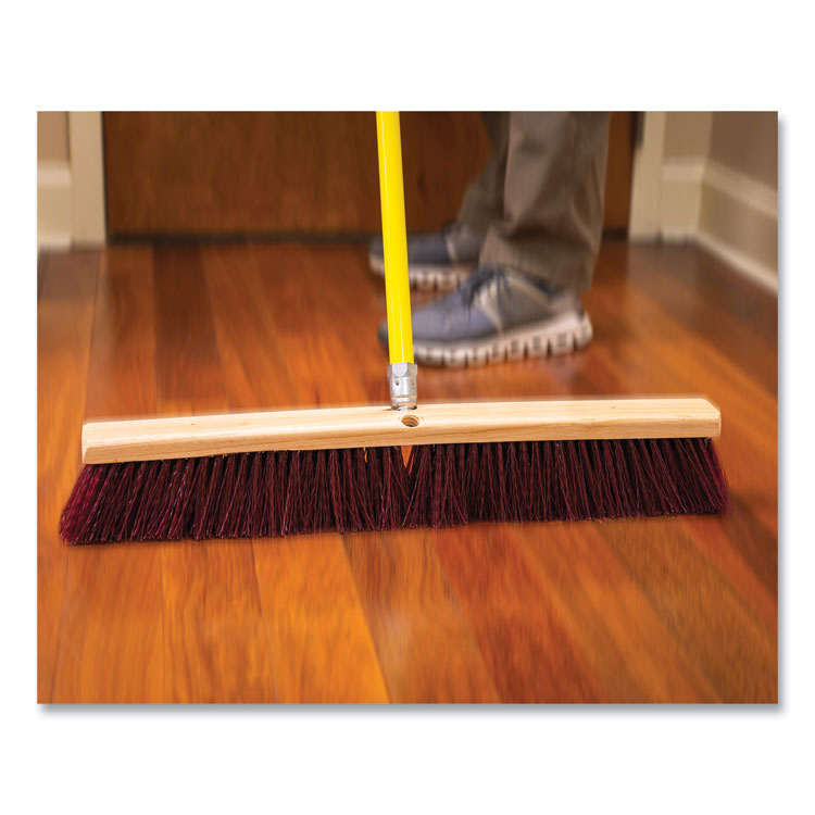 Poly Push Broom Kit, 24 x 60, Polypropylen Bristles, Metal Handle, Maroon/Yellow
