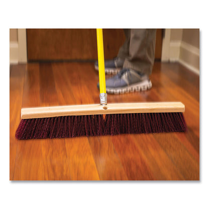 Poly Push Broom Kit, 24 x 60, Polypropylen Bristles, Metal Handle, Maroon/Yellow