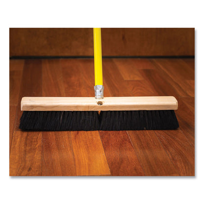 Tampico Push Broom Kit, 24 x 64, Tampico Bristles, Metal Handle, Black/Yellow