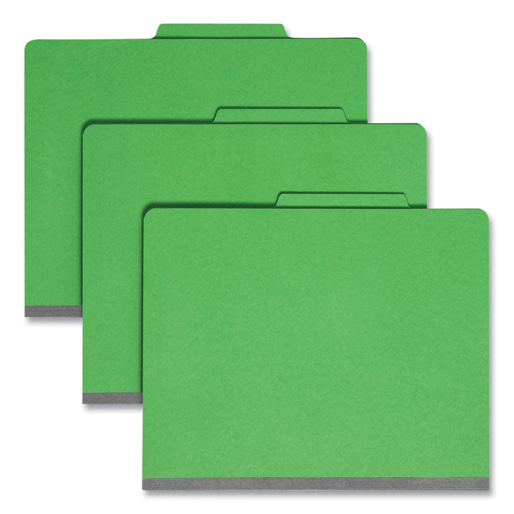 Colored Top Tab Classification Folders, 2/5-Cut Tab, Expands 2", 1 Divider, 4 SafeSHIELD Fasteners, Letter Size, Green, 10/BX
