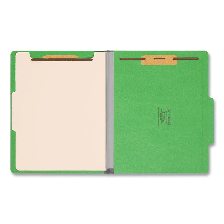 Colored Top Tab Classification Folders, 2/5-Cut Tab, Expands 2", 1 Divider, 4 SafeSHIELD Fasteners, Letter Size, Green, 10/BX