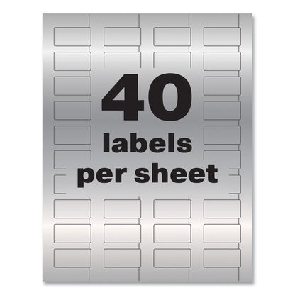 PermaTrack Metallic Asset Tag Labels, Laser Printers, 0.75 x 1.5, Metallic Silver, 40/Sheet, 8 Sheets/Pack