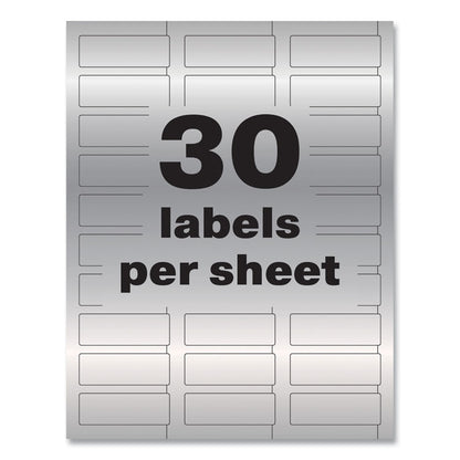 PermaTrack Metallic Asset Tag Labels, Laser Printers, 0.75 x 2, Metallic Silver, 30/Sheet, 8 Sheets/Pack